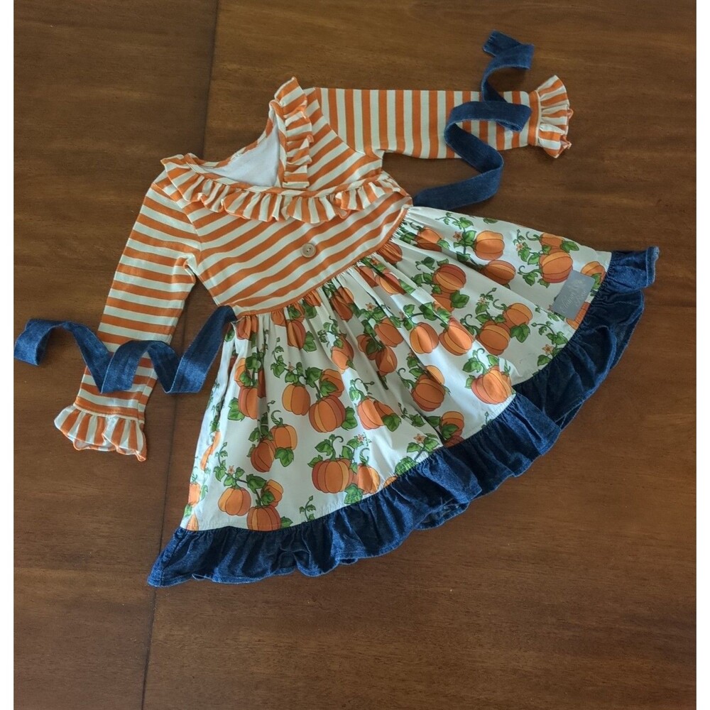 Eleanor Rose Girls Pumpkin patch tales twirl dress size 4-5 GUC